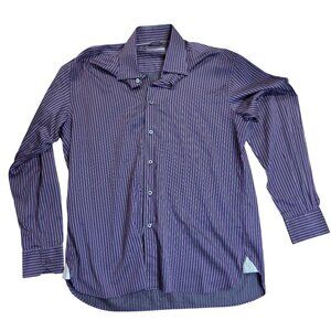 Ermenegildo Zegna Men’s Purple Striped 100% Cotton Long Sleeve Dress Shirt XL